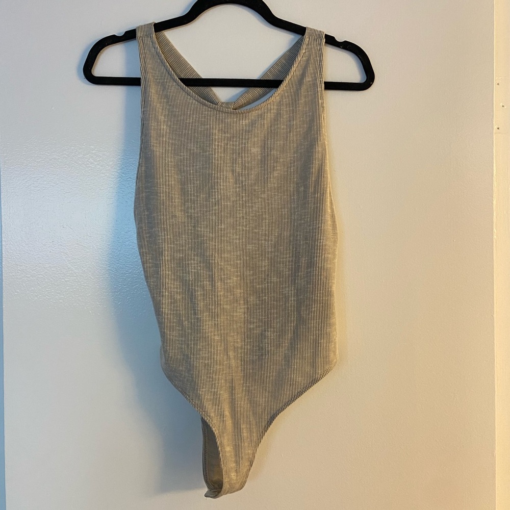 Sadie and Sage grey ribbed open twistback bodysuit